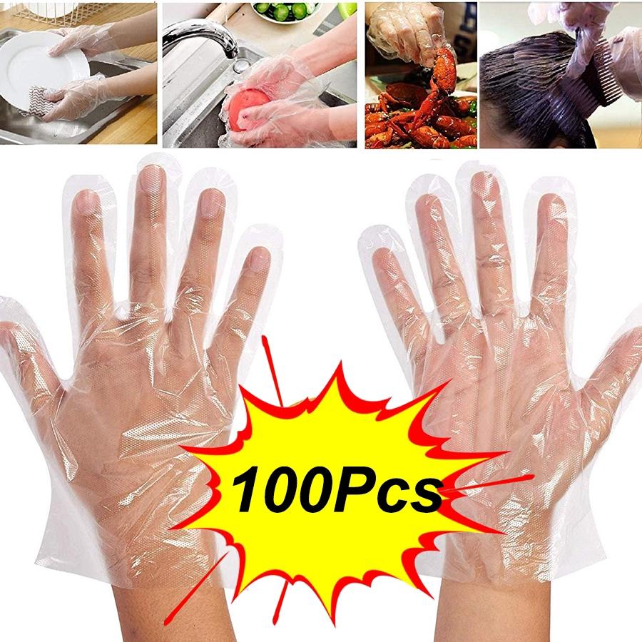 0670 Plastic Transparent Disposable Clear Gloves (White) (100Pc) - SkyShopy 0670 Plastic Transparent Disposable Clear Gloves (White) (100Pc) - SkyShopy